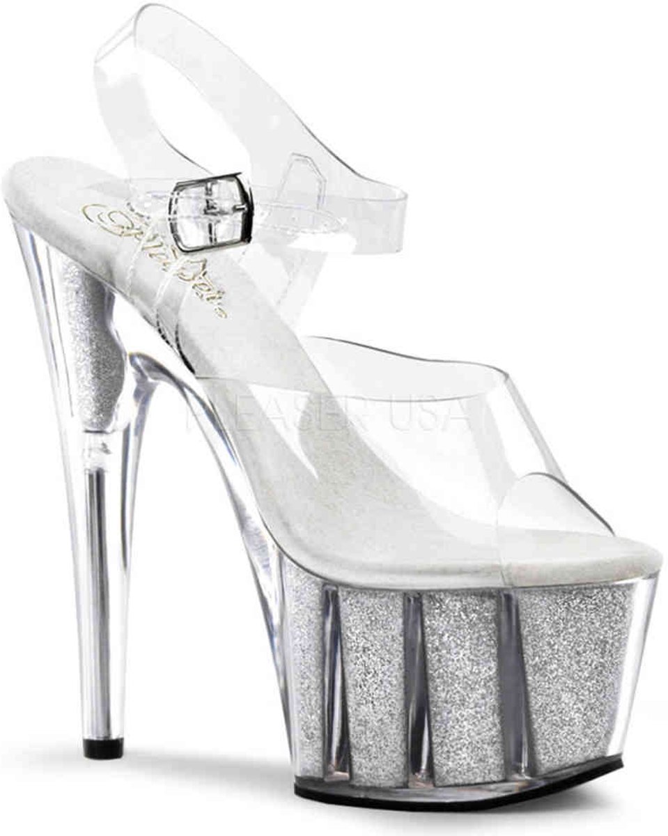 EU 35 = US 5 | ADORE-708G | **7 Heel, 2 3/4 PF Ankle Strap Sandal Glitter-filled